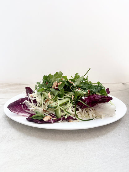 Raw Cabbage & Herb Salad with Toasted Seeds & Creamy Tahini Dressing