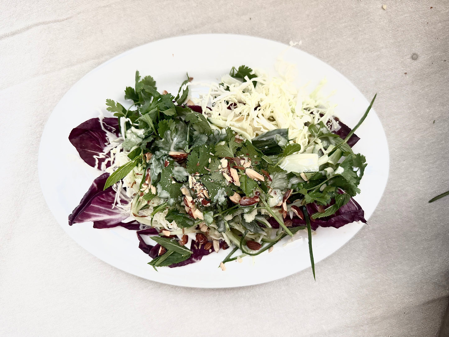 Raw Cabbage & Herb Salad with Toasted Seeds & Creamy Tahini Dressing