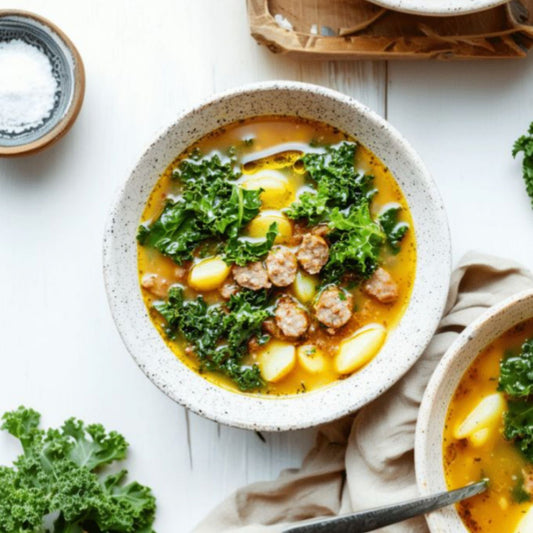 Italian Sausage Cavolo Nero Soup with Tomato & Basil