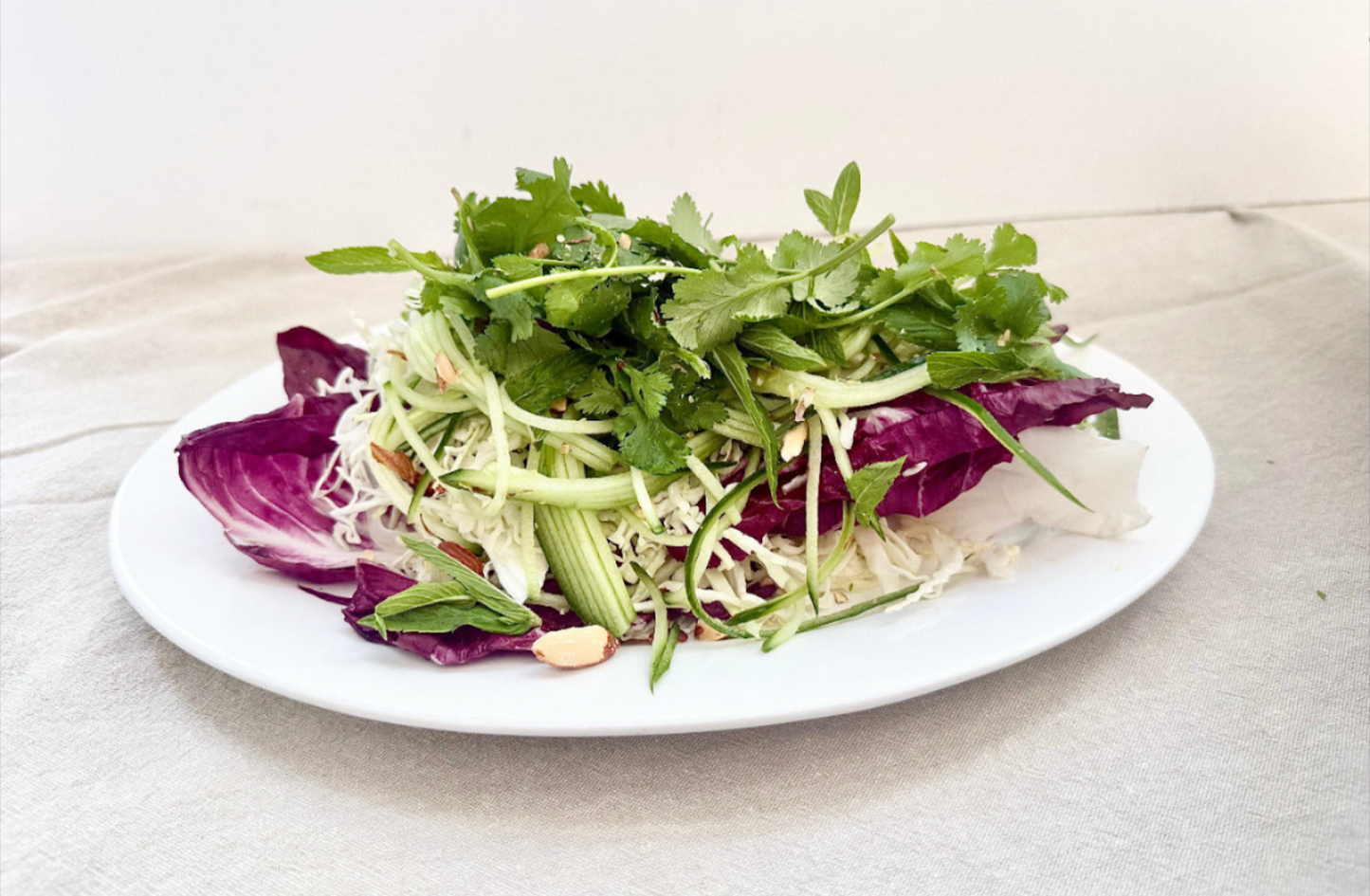 Raw Cabbage & Herb Salad with Toasted Seeds & Creamy Tahini Dressing
