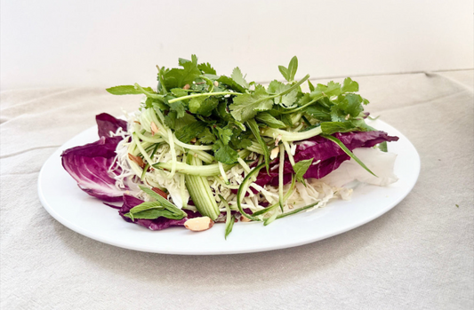 Raw Cabbage & Herb Salad with Toasted Seeds & Creamy Tahini Dressing